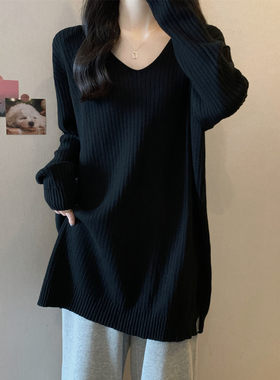 显瘦V领套头宽松减龄针织衫