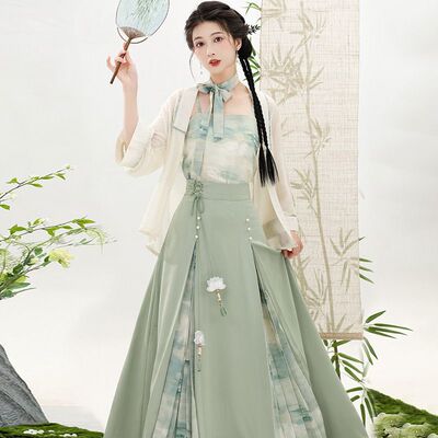 改良汉服国风新中式连衣裙12岁大童15初中学生少女森系裙子套装夏