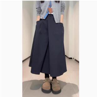 大码藏青色高腰西装半身裙秋冬胖mm梨型身材显瘦遮跨不规则a字裙