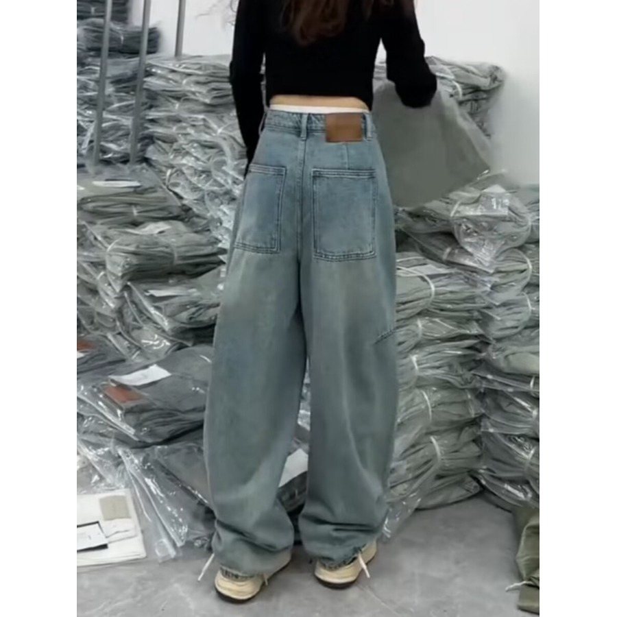 春秋款牛仔裤2025年新款慵懒风松弛感弯刀裤小个子直筒阔腿裤宽松
