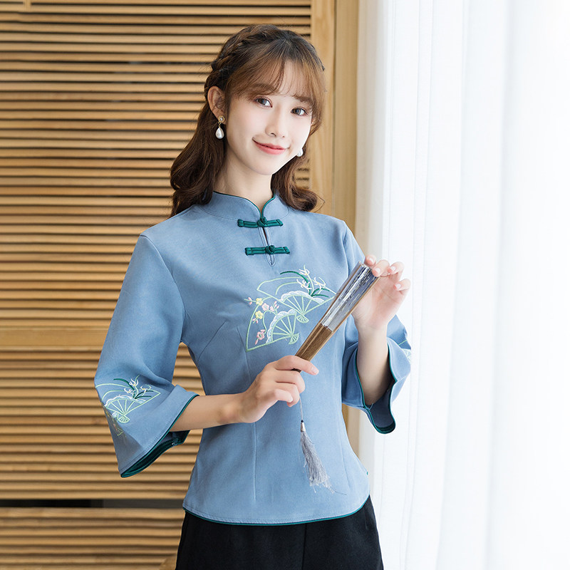 REPUBLIC OF CHINA STYLE WOMENS CLOTHES CHINESE TANG COSTUMES RETRO TEA CLOTHES ZEN HANFU CHINESE STYLE IMPROVED CHEONGSAM TEA MASTER WORK CLOTHES