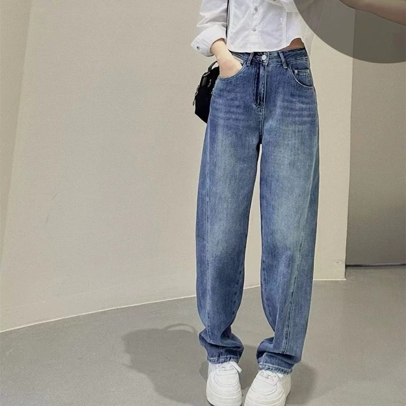 大码阔腿弯刀牛仔裤女秋季2025年新款胖妹妹mm高腰宽松显瘦拖地裤