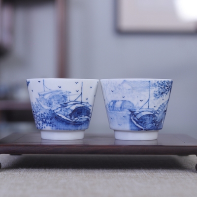 刘林荣手绘马蹄杯釉下彩茶杯