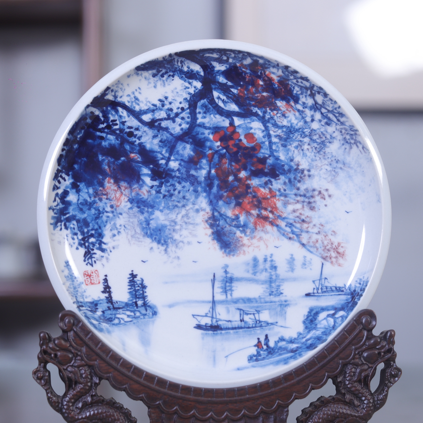 九希堂刘林荣手绘青花瓷中式挂盘案头摆件装饰画瓷盘画134-140#图片