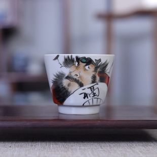 九希堂陈胜波手绘主人杯钟馗人物画马蹄杯仿古文创陶瓷茶具品茗杯