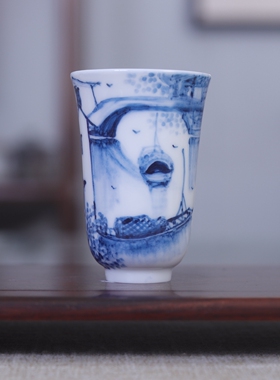 刘林荣手绘闻香杯釉下彩水乡陶瓷茶具功夫茶杯聚香杯青花瓷品茗杯