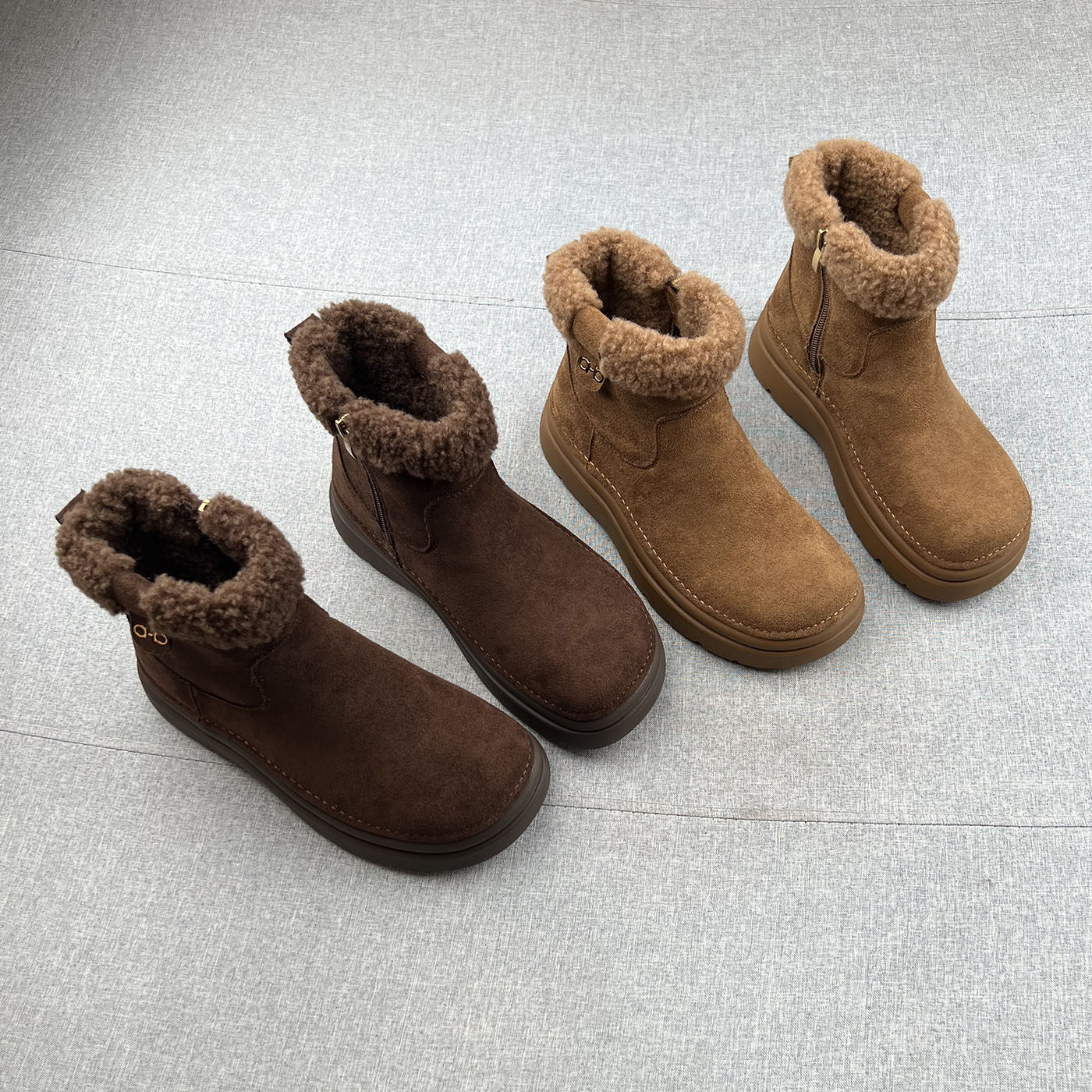 羊毛绒保暧侧拉链厚底雪地靴女