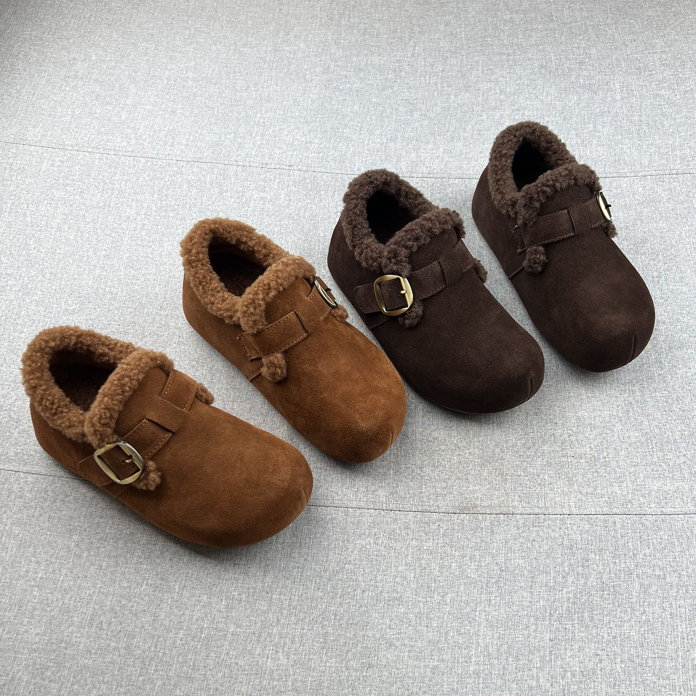 真皮羊毛绒魔术贴内增高勃肯鞋