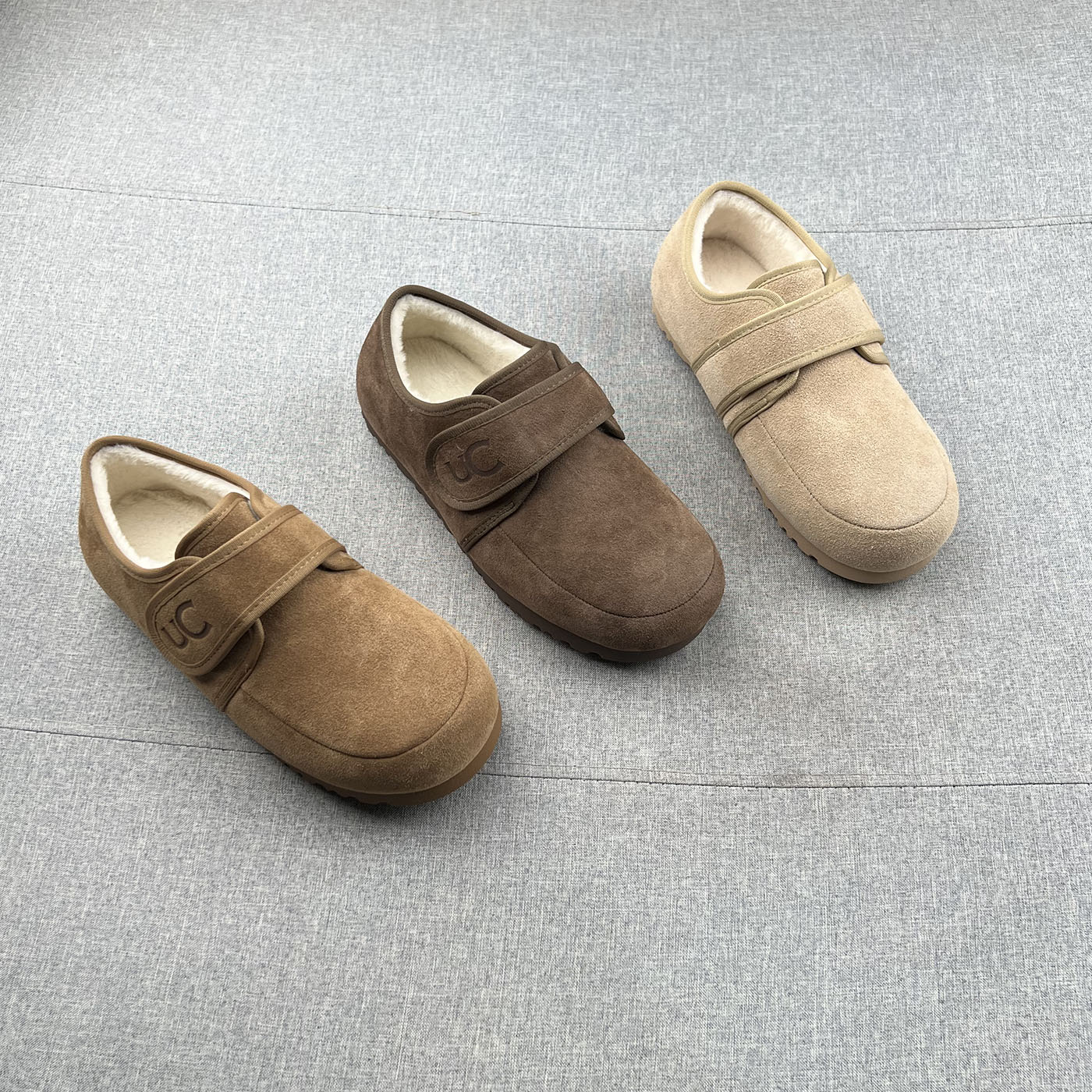 真皮羊毛绒魔术贴平跟勃肯鞋