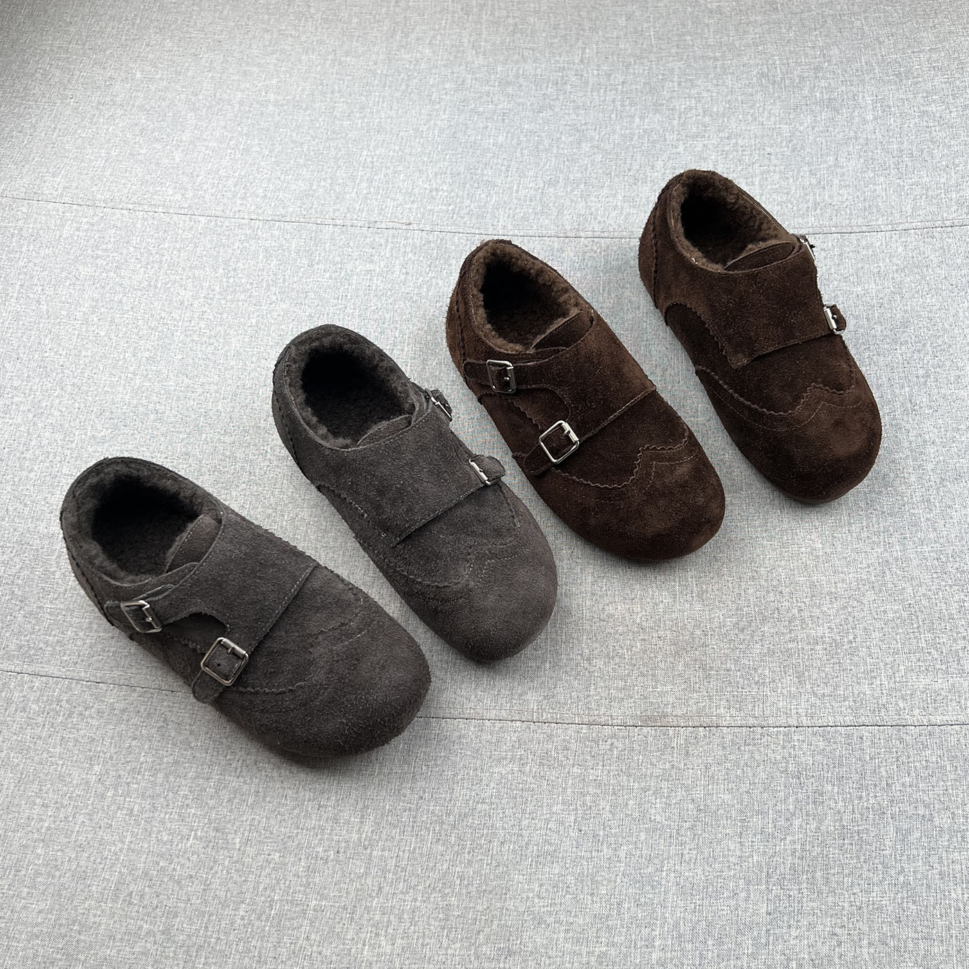 真皮羊毛绒魔术贴内增高勃肯鞋