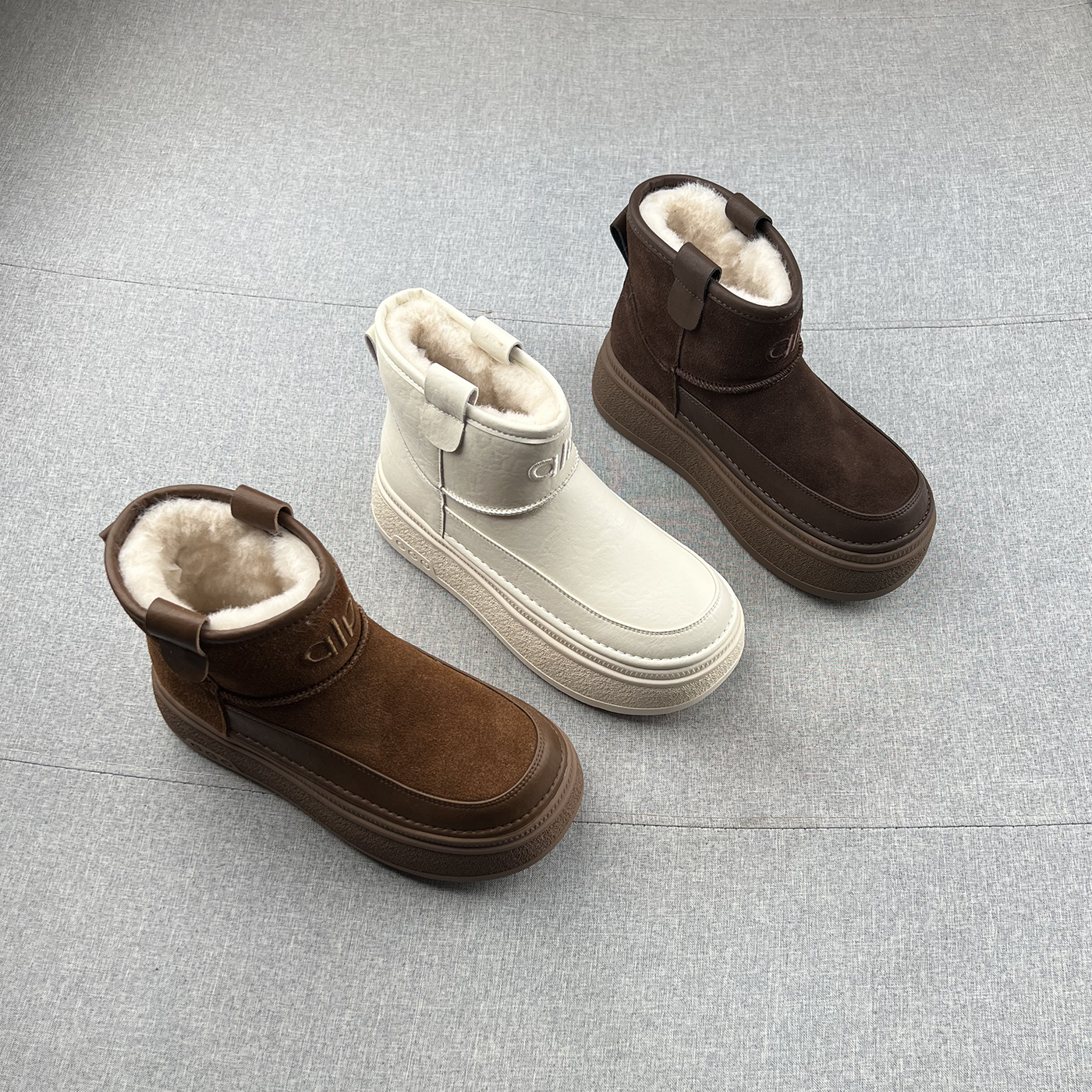 真皮羊毛绒套筒厚底增高雪地靴