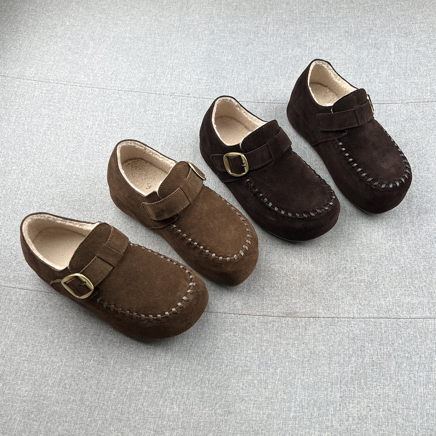 真皮羊毛绒魔术贴内增高勃肯鞋