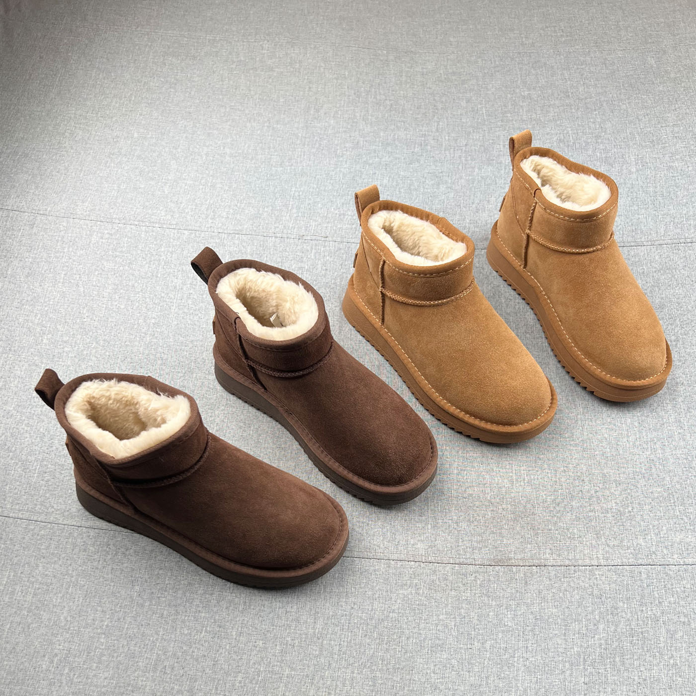 真皮羊毛绒短筒低跟雪地靴女