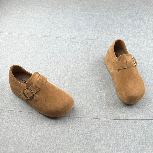 米家真皮搭扣内增高厚底勃肯鞋女