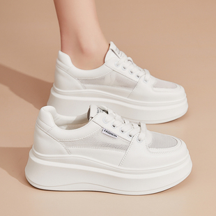 爆款女士夏季镂空小白鞋新款单网厚底休闲鞋轻便软底透气运动板鞋