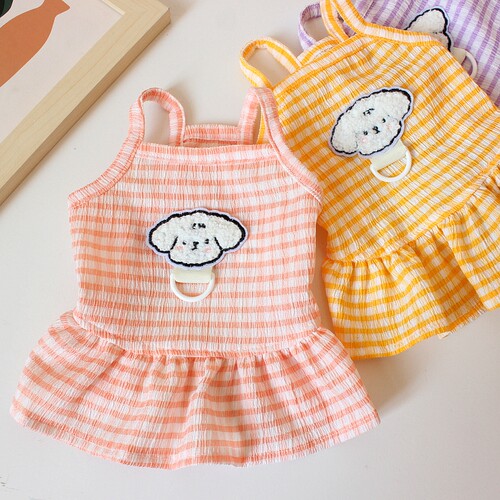 狗狗猫咪衣服宠物薄款夏装泰迪比熊小型犬格子公主裙透气防晒裙子