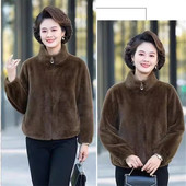 水貂绒皮毛一体中老年女装 2025新皮草外套女冬短款 年轻妈妈装 立领