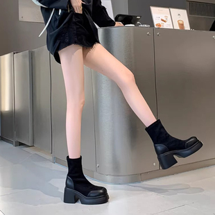 厚底短靴女高跟2023年新款高级感炸街小踝靴增高马丁靴女瘦瘦靴潮