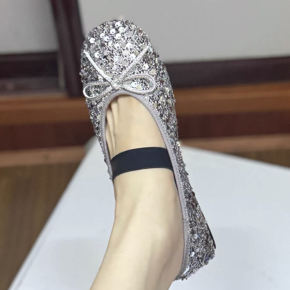 羊皮版~银色亮片芭蕾舞单鞋女