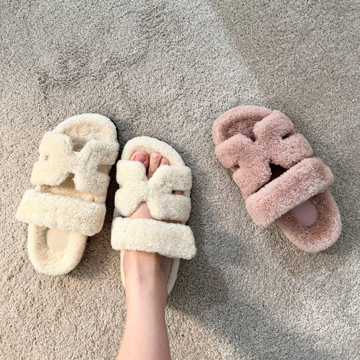 皮毛一体~保暖羊羔毛二舅拖鞋女