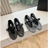 芭蕾舞鞋 高定网眼碎梦琉璃闪闪水钻一字扣带浅口单鞋 夏2025新款 女