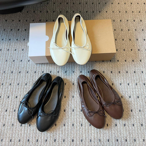 蝴蝶结浅口平底褶皱芭蕾舞单鞋女