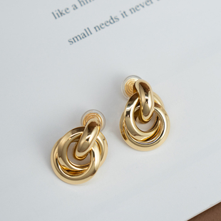 韩国金色耳夹无耳洞女2025新款设计高级感银针耳钉蚊香盘耳饰耳环