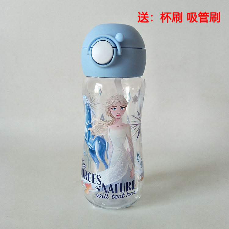 迪士尼儿童卡通水壶便携背带吸管杯宝宝塑料幼儿园水瓶子可爱水杯