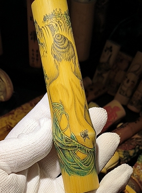 文玩实心玉竹纯手工针刺工艺江山美人美背手把件可收藏盘玩送礼