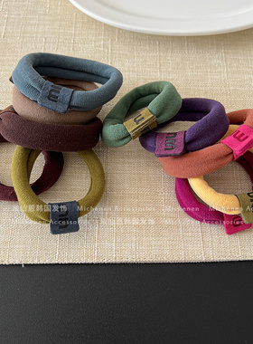 米仙恩减龄超美芥末绿字母min甜美发绳宽边毛巾圈高马尾发圈头绳