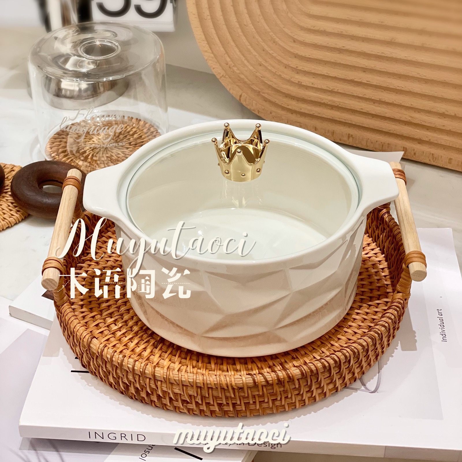 北欧风格泡面碗带盖烤箱大众陶瓷