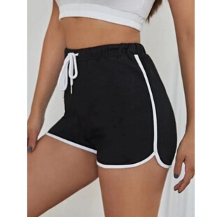 松紧高腰毛圈运动短裤 女装 热裤 休闲裤 short 欧单tc active 大码