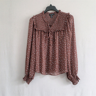 英单new*大码女装夏装宽松雪纺衬衫波点衬衣dot chiffon blouse