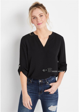 美单mau*大码女装春夏七分袖衬衫衬衣3/4 Sleeve Popover Blouse