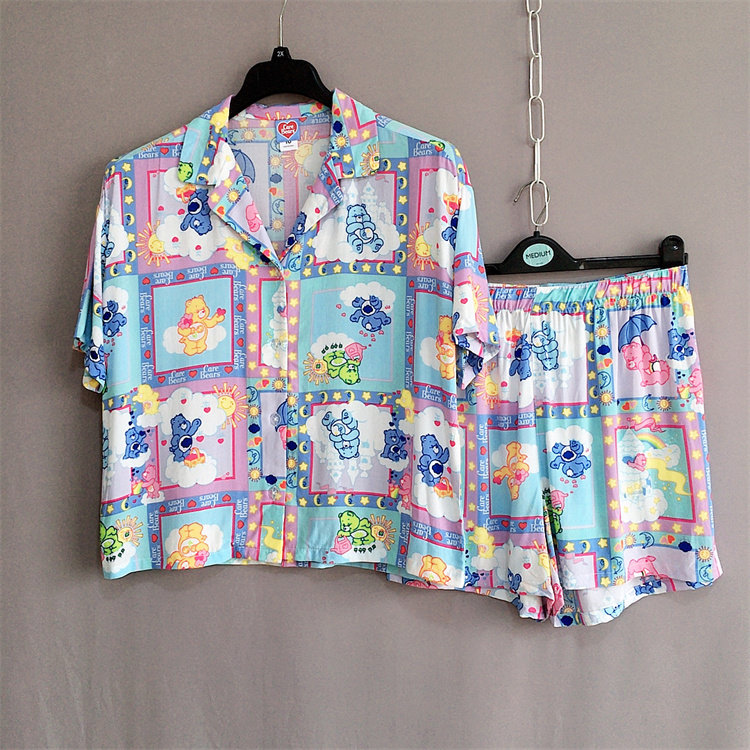 美单di*大码女装卡通短袖衬衫短裤家居服两件套pajama piece Sets