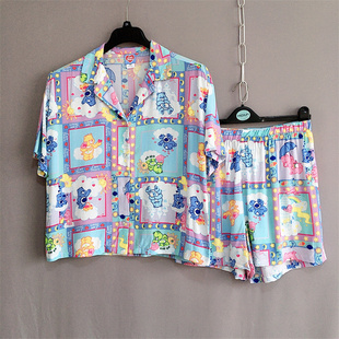美单di*大码女装卡通短袖衬衫短裤家居服两件套pajama piece Sets