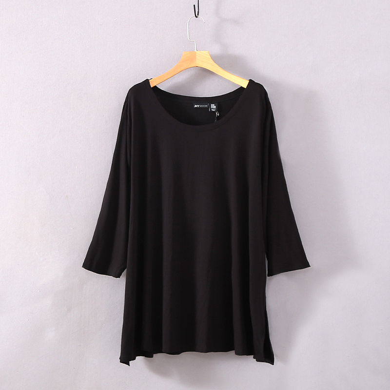 美单大码女装夏装圆领T恤七分袖宽松上衣short sleeve loose tops