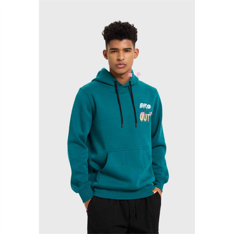 男款字母印花加绒连帽卫衣外套