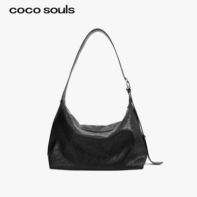 CoCo Souls真皮大容量托特包男女同款慵懒风斜挎包2025新款单肩包