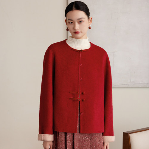 全羊毛双面呢盘扣短外套