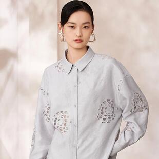 女新中式 翻领剪花镂空复古衬衫 国风陶瓷扣上衣 枳汐 如意连云