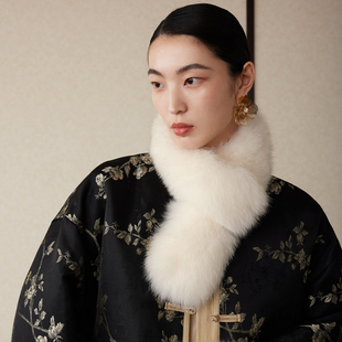 如意连云【冬荣】冬装新款真狐狸毛围脖女新中式国风皮草保暖围巾