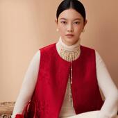 国风口袋背心 真丝丝毛绣花对襟棉马甲女新中式 如意连云 箐甄