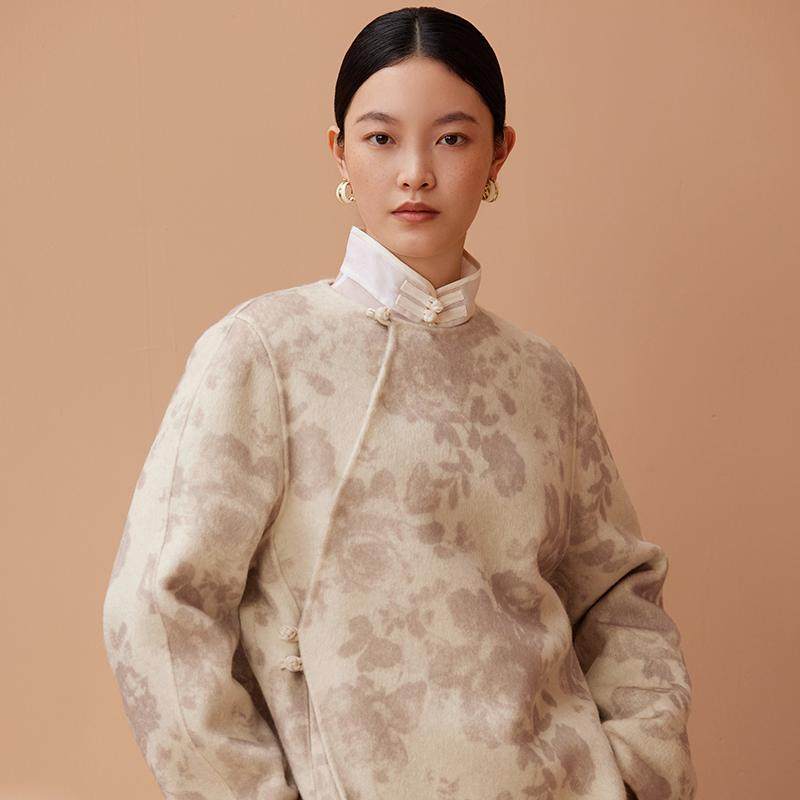 如意连云【癸筠】全羊毛双面呢外套女新中式国风印花盘扣短大衣,女装/女士精品,短外套,淘宝优惠券,粉丝福利购,淘宝优惠卷