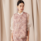 进口织金提花马甲女新中式 新年款 玉石扣坎肩背心 紫萱 如意连云