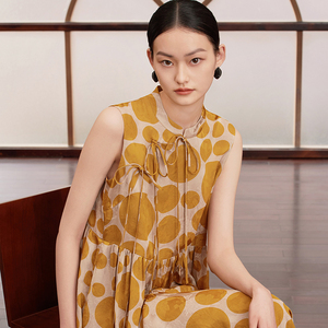 如意连云 夏装新款斜襟系带提花波点连衣裙女国风复古新中式长裙