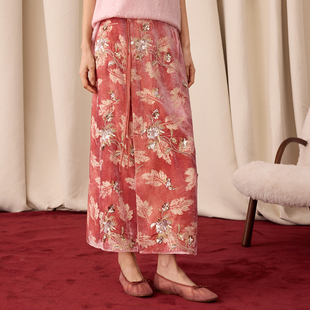 扎染烧花丝绒珠片绣半身裙女新中式 新年款 直筒裙 燃诺 如意连云