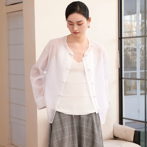 如意连云【昕旭】春新款对襟玛瑙盘扣衬衫女新中式国风上衣防晒衫