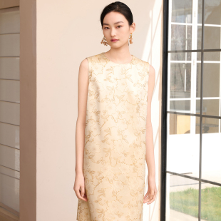 盘金刺绣圆领醋酸连衣裙女新中式 春款 盘扣旗袍裙 菁曜 如意连云
