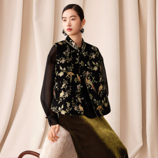 双面穿国风坎肩 新年雪尼尔织金提花马甲女新中式 如意连云 炙茹